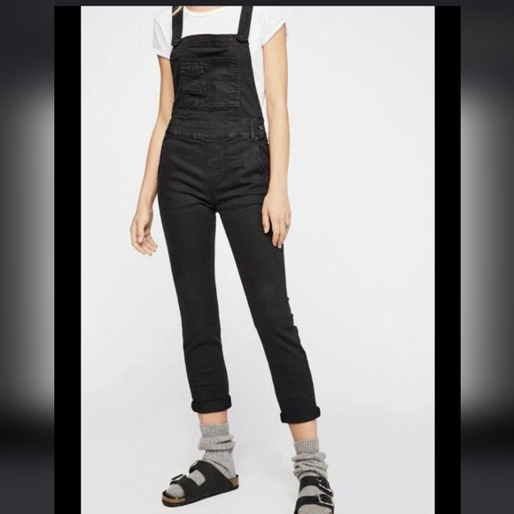 Free People Black Washed Denim Overall - Picture 2 of 8